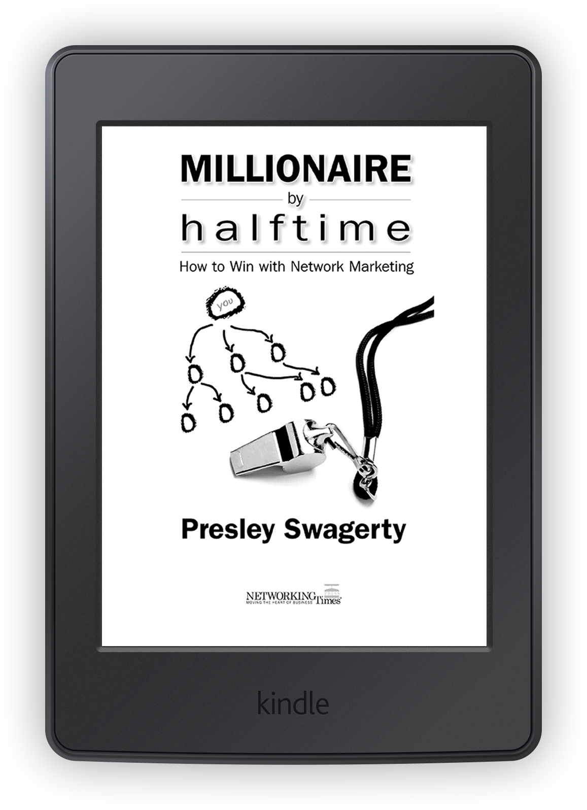 Photo of Kindle tablet with Millionaire by Halftime Book cover
